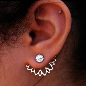 Trendy Gold Tone Rhinestone Lotus Flower Earrings